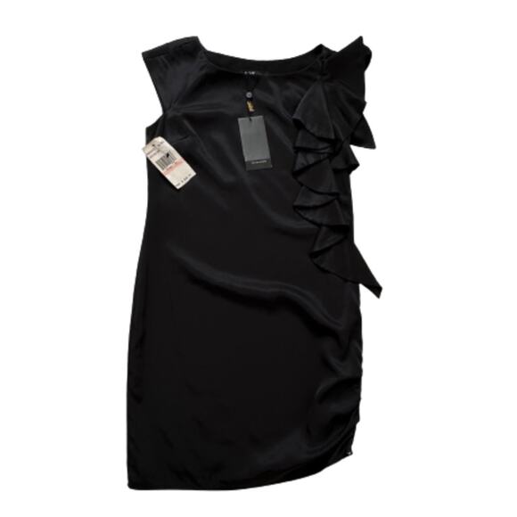 A.B.S. Allen Schwartz Dress Black Side Ruffle Side Zip Sleeveless LBD Size 2 NEW - Picture 12 of 12